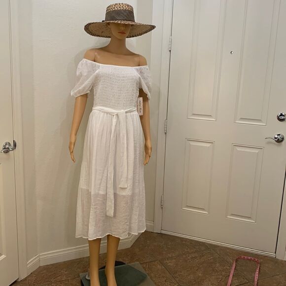 Indigo Rose Size Medium White On Or Off Shoulder Lined Belted Summer Dress New - Picture 1 of 13